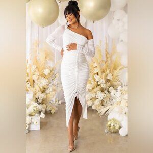 Club L London White Ruched Maternity Midi Dress Size 6 Women's